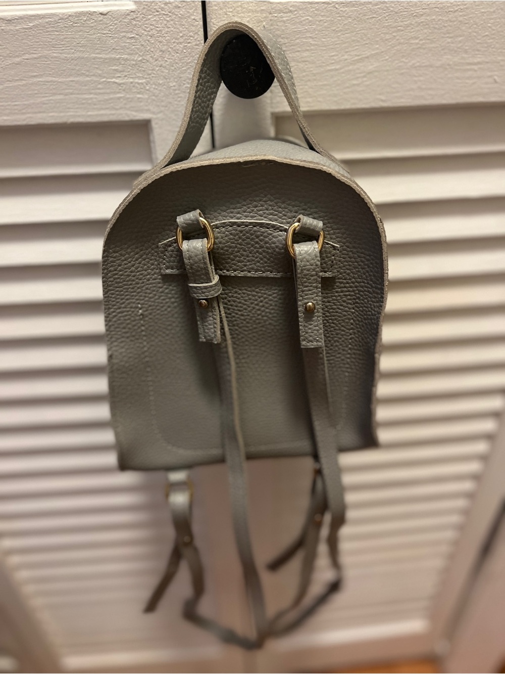 Minimal Leather Mini Backpack - Gray - Picture 2 of 3